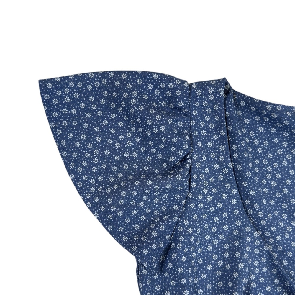 Levi's Floral Mini Sun Dress S Blue Flutter Sleeve Beth Dutton Westerncore 90s - Picture 3 of 9